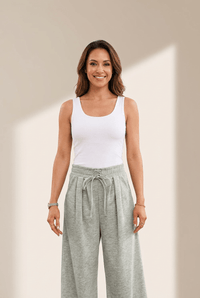 Women's Heather Gray Wide-Leg Cotton Blend Drawstring Sweatpants