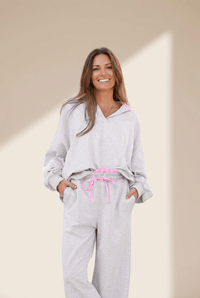 Women's Heather Grey Cotton-Blend Lounge Set with Contrast Trim