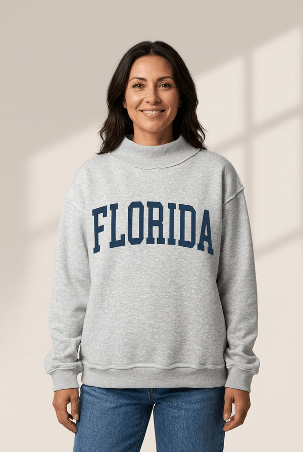 Women's Heather Grey Reversible Mock Neck Florida Sweatshirt