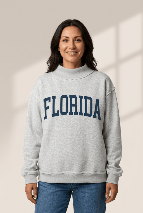 Women's Heather Grey Reversible Mock Neck Florida Sweatshirt