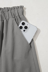 Gray Solid Color Drawstring Elastic Waist Casual Loose Pants