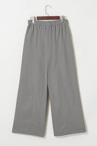 Gray Solid Color Drawstring Elastic Waist Casual Loose Pants