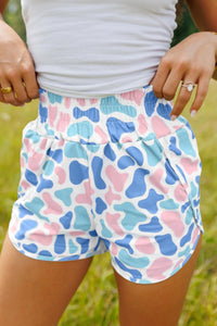 Women's High Waist Sky Blue Camouflage Athleisure Shorts - Stylish, Comfortable Fit for Active Lifestyle