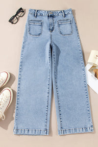 Women's High-Waisted Light Wash Wide-Leg Jeans with Patch Pockets, photo 5