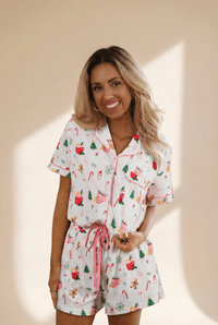 
Women's Holiday Whimsy Pajama Set: Collared Short and Top Duo with practical styling and dependable silhouette control.