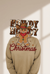 Women's Howdy Christmas Cowboy Gingerbread Graphic Sweatshirt
