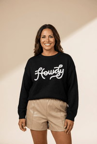 
Women's Howdy Embroidered Black Knit Western Sweater