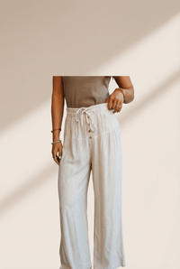 Women's Jet Stream Cotton-Viscose Wide Leg Pants with Button Detail