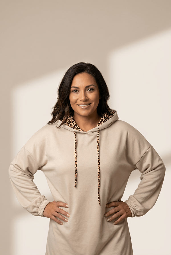 Women's Jet Stream Leopard Contrast Drawstring Hooded Sweatshirt