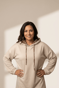 Women's Jet Stream Leopard Contrast Drawstring Hooded Sweatshirt