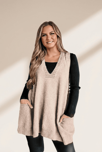 Women's Jet Stream Ribbed V-Neck Tunic Sweater Vest with Pockets