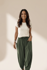 Women's Jungle Green Barrel Leg Cotton-Viscose Utility Pants