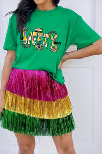 Bright Green WEEZY Graphic Festive Holiday Mardi Gras T Shirt