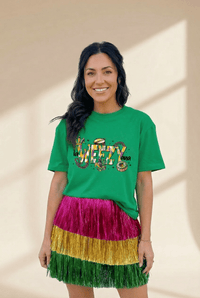 Women's Kelly Green Mardi Gras Graphic T-Shirt