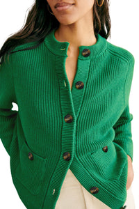Dark Green Chunky Buttoned Front Round Neck Cardigan Sweater