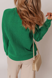 Dark Green Chunky Buttoned Front Round Neck Cardigan Sweater