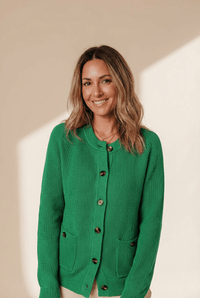 Women's Kelly Green Ribbed Knit Button-Front Cardigan