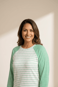 Women's Kelly Green Striped Raglan Tee with Textured Patchwork
