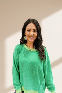 Women's Kelly Green Twisted Rib Knit Top with Asymmetrical Hem