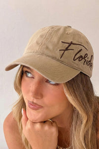 
Women's Khaki Florida Script Embroidered Baseball Cap – Casual Style, Adjustable Fit, Perfect for Everyday Wear