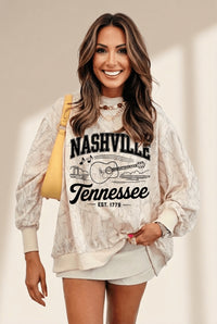 Women's Khaki Nashville Graphic Mock Neck Sweatshirt