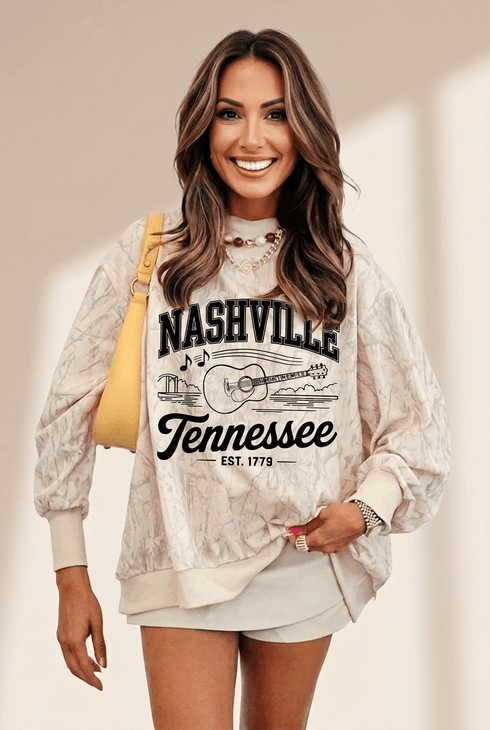 Women's Khaki Nashville Graphic Mock Neck Sweatshirt