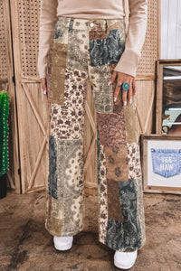 Women's Khaki Patchwork Print Casual Shift Jeans