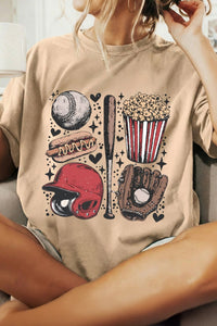 Women's Khaki Retro Graphic Tee - Casual Fit Baseball Game Day T-Shirt for Stylish Sports Fans