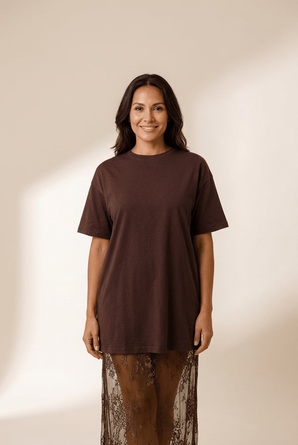 Women's Lace Patchwork T-Shirt Maxi Dress in Sandalwood Red