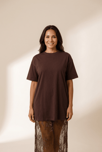 Women's Lace Patchwork T-Shirt Maxi Dress in Sandalwood Red