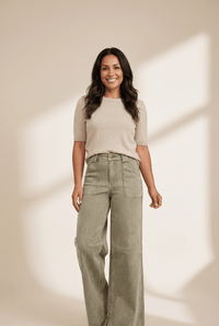 Women's Laurel Green Wide-Leg High-Waist Jeans with Patch Pockets
