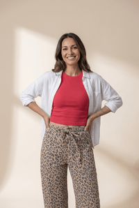 Women's Leopard Print High-Rise Cropped Wide Leg Jeans