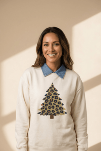 
Women's Leopard Tree Graphic Sweatshirt in Cream Cotton-Blend