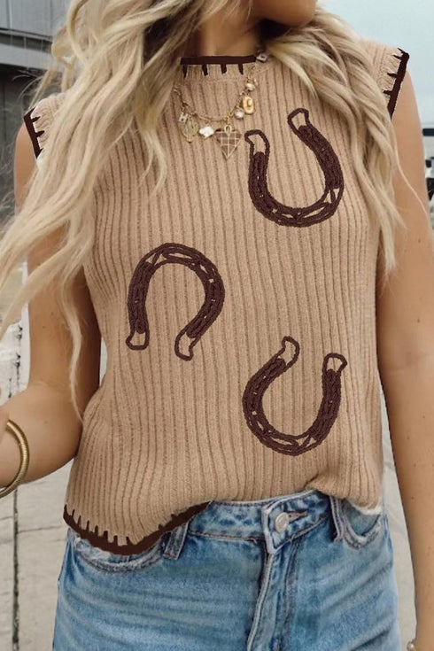 Women's Light Beige Ribbed Knit Sweater Vest with Contrast Trim - Trendy, Comfortable Layering Piece for Everyday Style