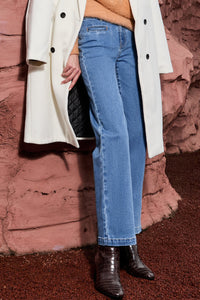 Light Blue Double Button High Rise Straight Leg Jeans