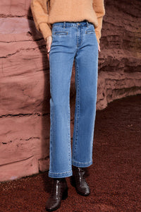 Light Blue Double Button High Rise Straight Leg Jeans