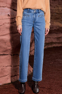 Light Blue Double Button High Rise Straight Leg Jeans