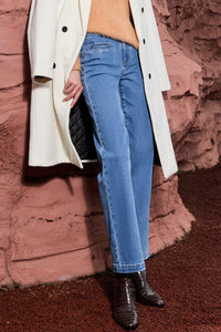 Light Blue Double Button High Rise Straight Leg Jeans