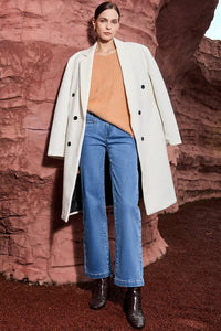 Light Blue Double Button High Rise Straight Leg Jeans
