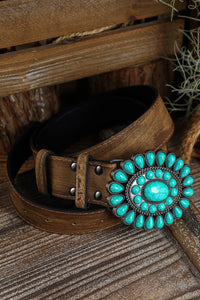 Women's Light Blue Retro Turquoise Western Wide Belt - Chic Accessory to Elevate Any Outfit