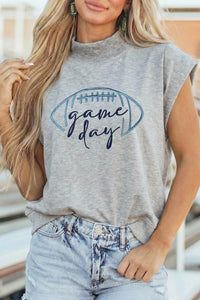 Women's Light Grey Embroidered High Neck Short Sleeve Top for Game Day Style and All-Day Comfort