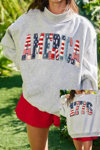 Women's Light Grey Reversible Mock Neck Sweatshirt with Faux Patchwork Print – Stylish, Comfortable Casual Wear