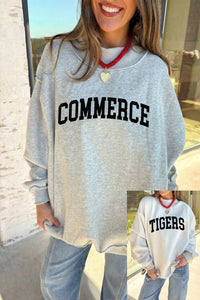 Women's Light Grey Reversible Sweatshirt with Double-Sided Tiger Print, Mock Neck, Cozy Casual Fit for Everyday Wear