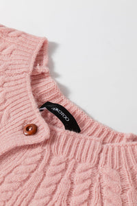 Light Pink Solid Color Textured Detail Button Down Long Sleeve Sweater Cardigan