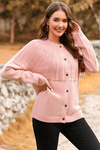 Light Pink Solid Color Textured Detail Button Down Long Sleeve Sweater Cardigan