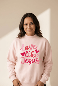 Women's Light Pink "Love Like Jesus" Mock Neck Valentine's Day Sweatshirt - Cozy, Stylish, Perfect for Celebrating Love