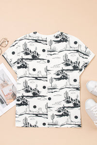 White Desert Sand Print Short Sleeve Knit Top