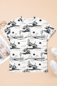 White Desert Sand Print Short Sleeve Knit Top