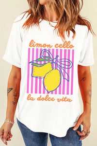 White Limon Cello La Dolce Vita Striped Graphic Tee