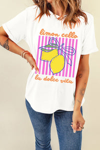 White Limon Cello La Dolce Vita Striped Graphic Tee